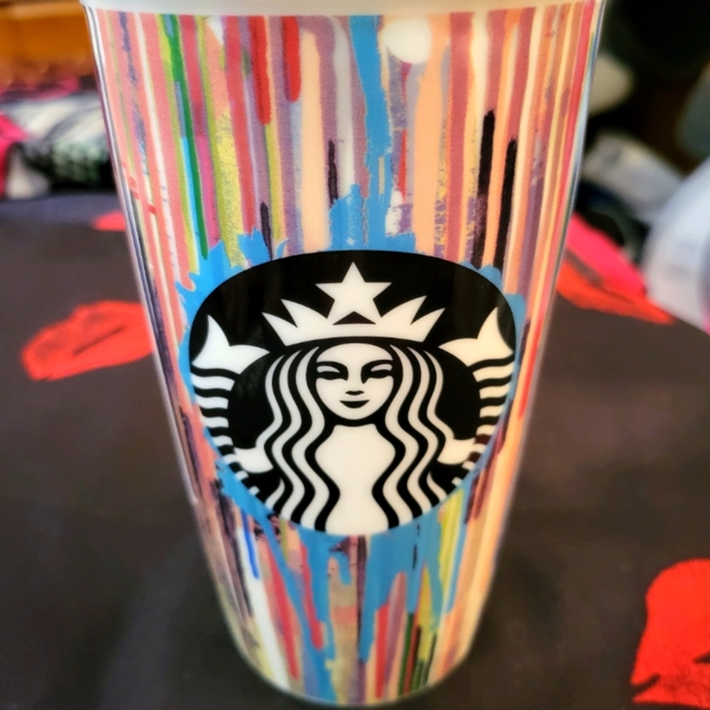 Starbucks 2016 multi-colored ceramic cup with ceramic lid